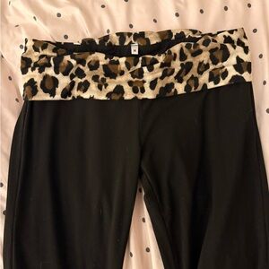 Leopard Print Waistband Black Leggings